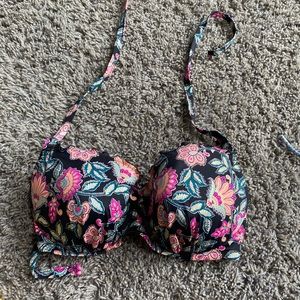 Black floral bikini top